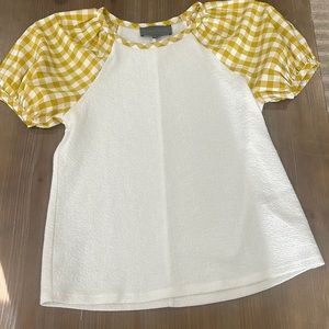 Anthropologie Sunday In Brooklyn Blaire Top Gingham Puff Sleeve Gold White XS